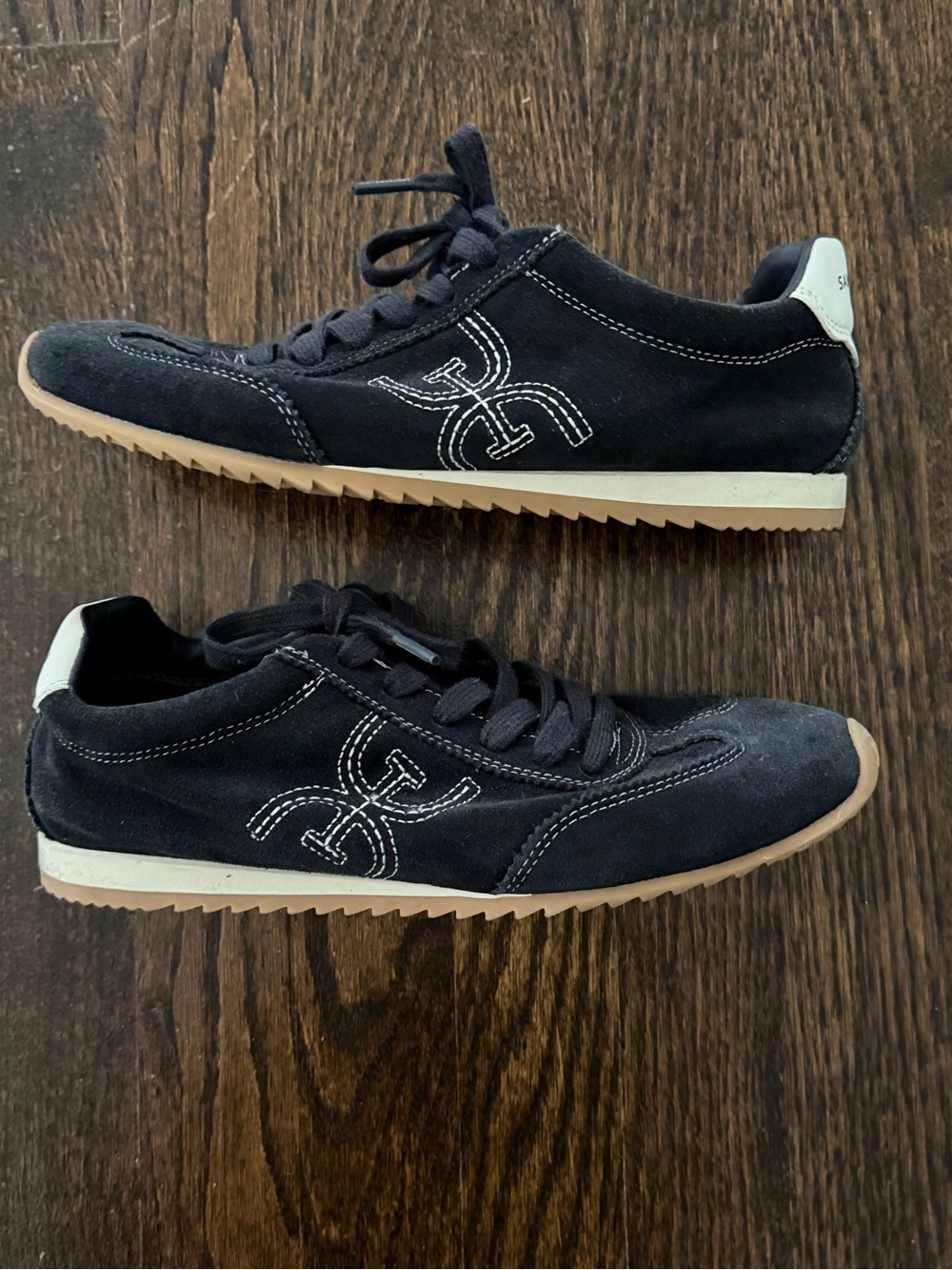 Sam Edelman Isella Navy Suede Sneakers with White Heel Tab